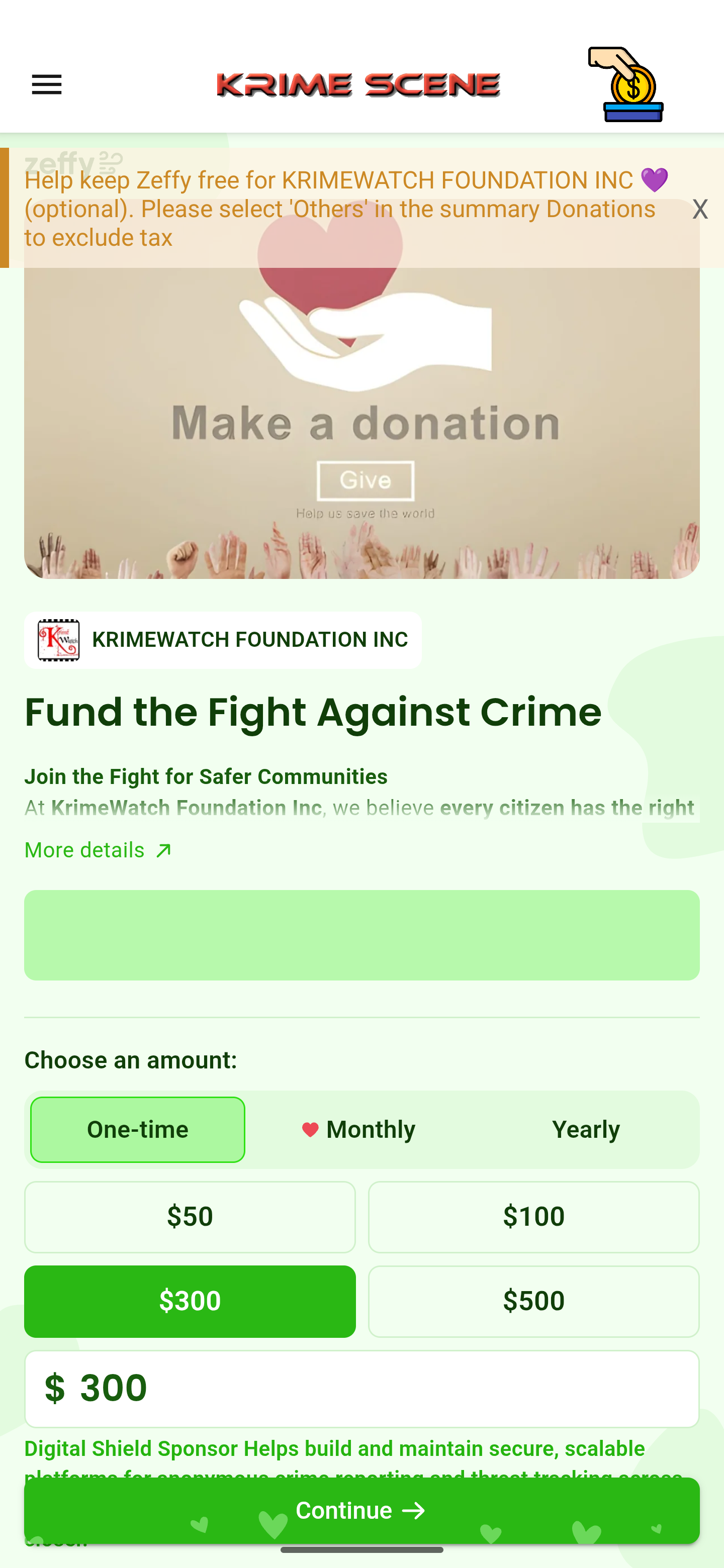 KrimeScene app screen – settings