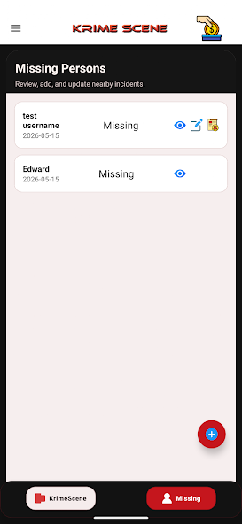KrimeScene app screen – notifications